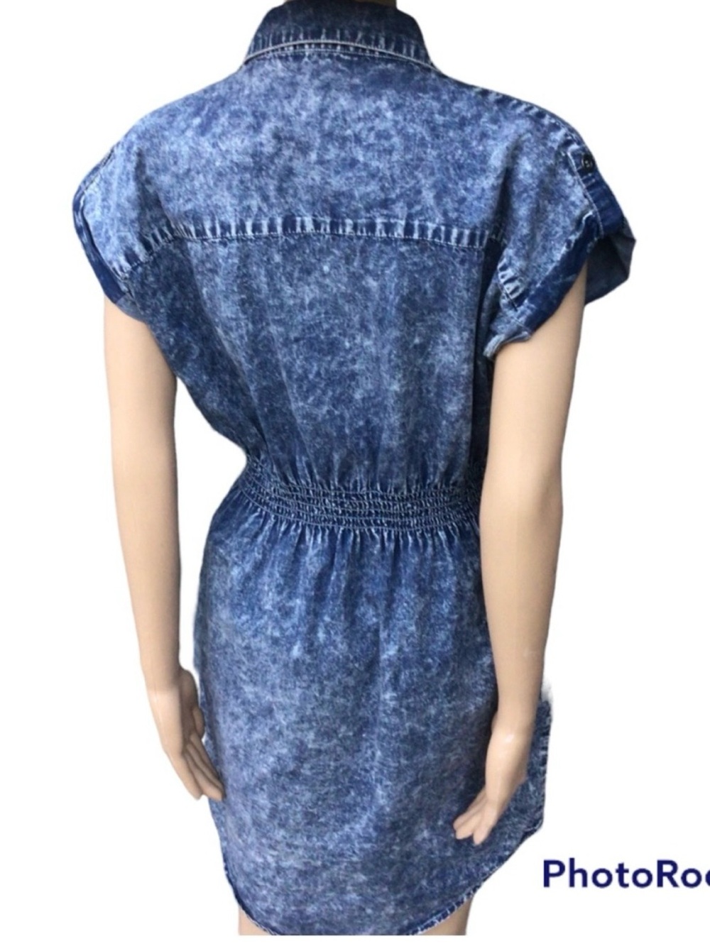 Vintage 90s Blue Acid-Wash Denim Shirt Dress - Picture 4 of 9